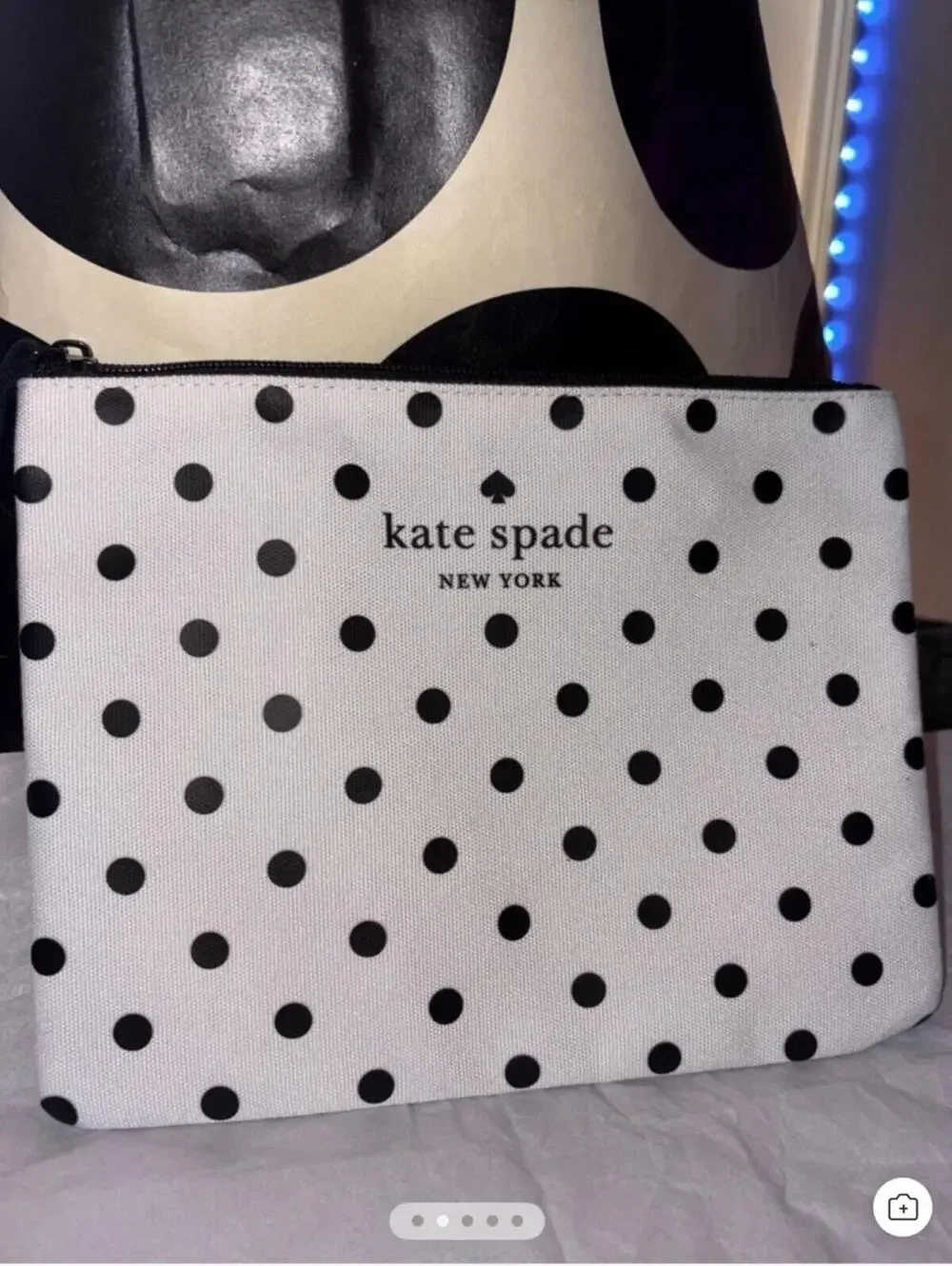 Kate Spade New York Haven Lane Berrie Black Polka Dot Cosmetic Pouch NWOT